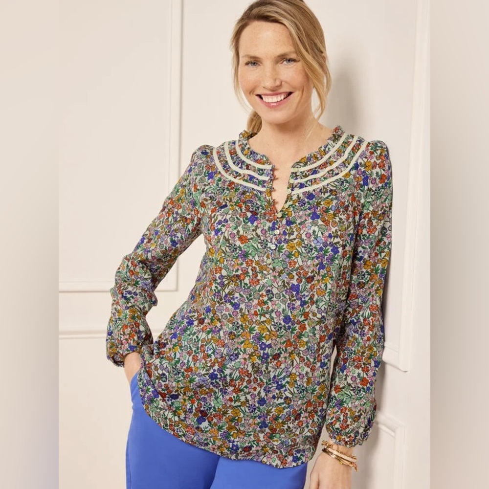 Talbots Buoyant Ditsy Popover Blouse SIZE-Large